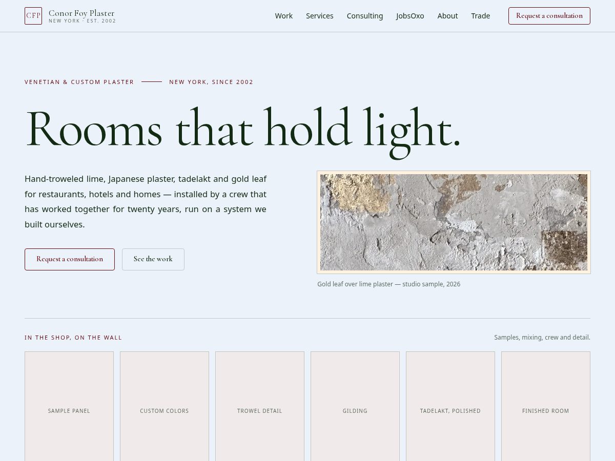 Landing-page snapshot of conorfoyplaster.com