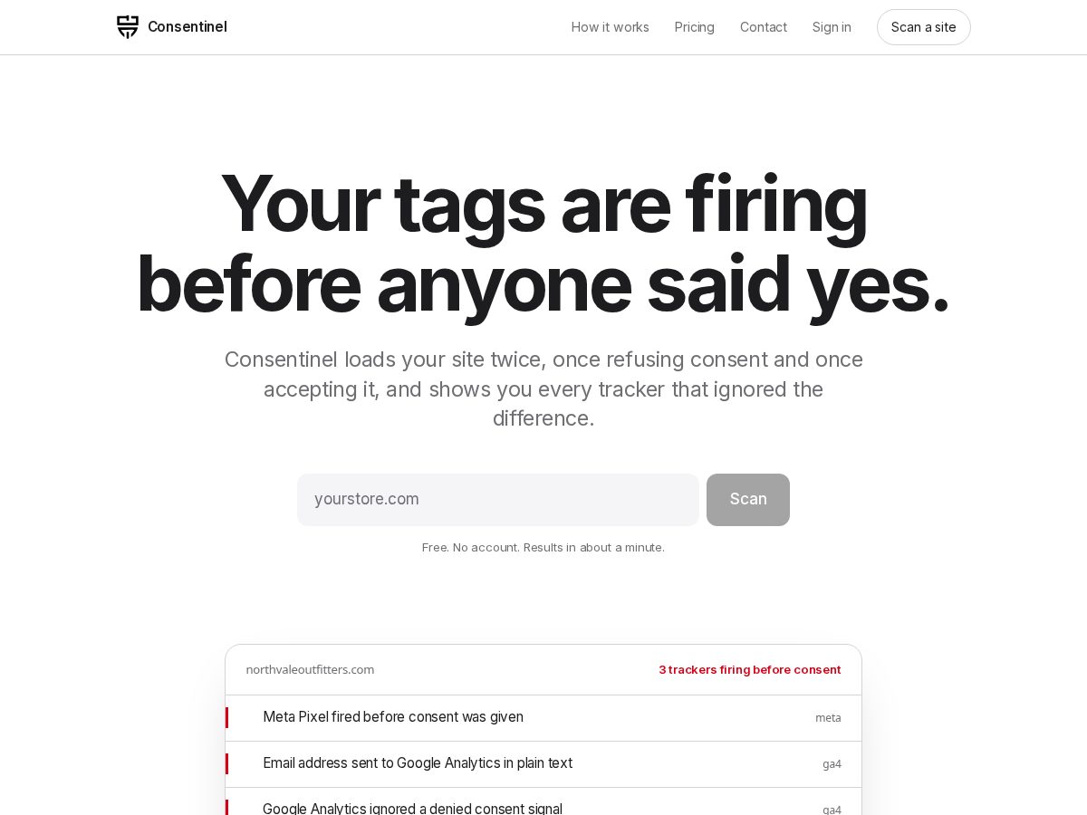 Landing-page snapshot of consentinelhq.com