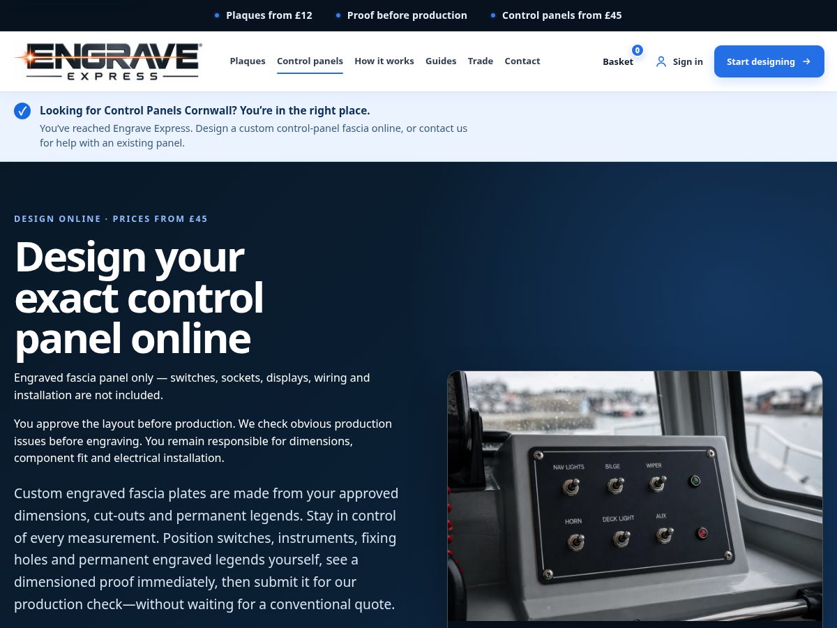 Landing-page snapshot of controlpanelscornwall.com