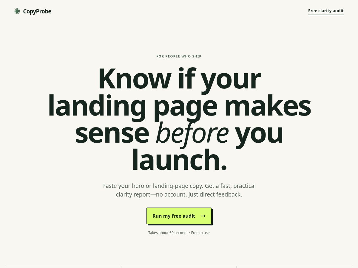 Landing-page snapshot of copyprobe.app