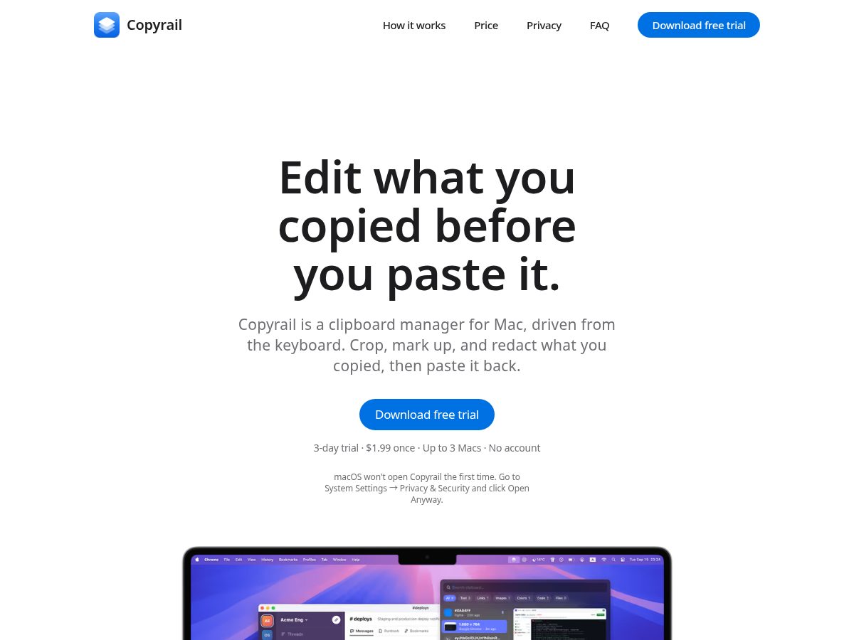 Landing-page snapshot of copyrail.com