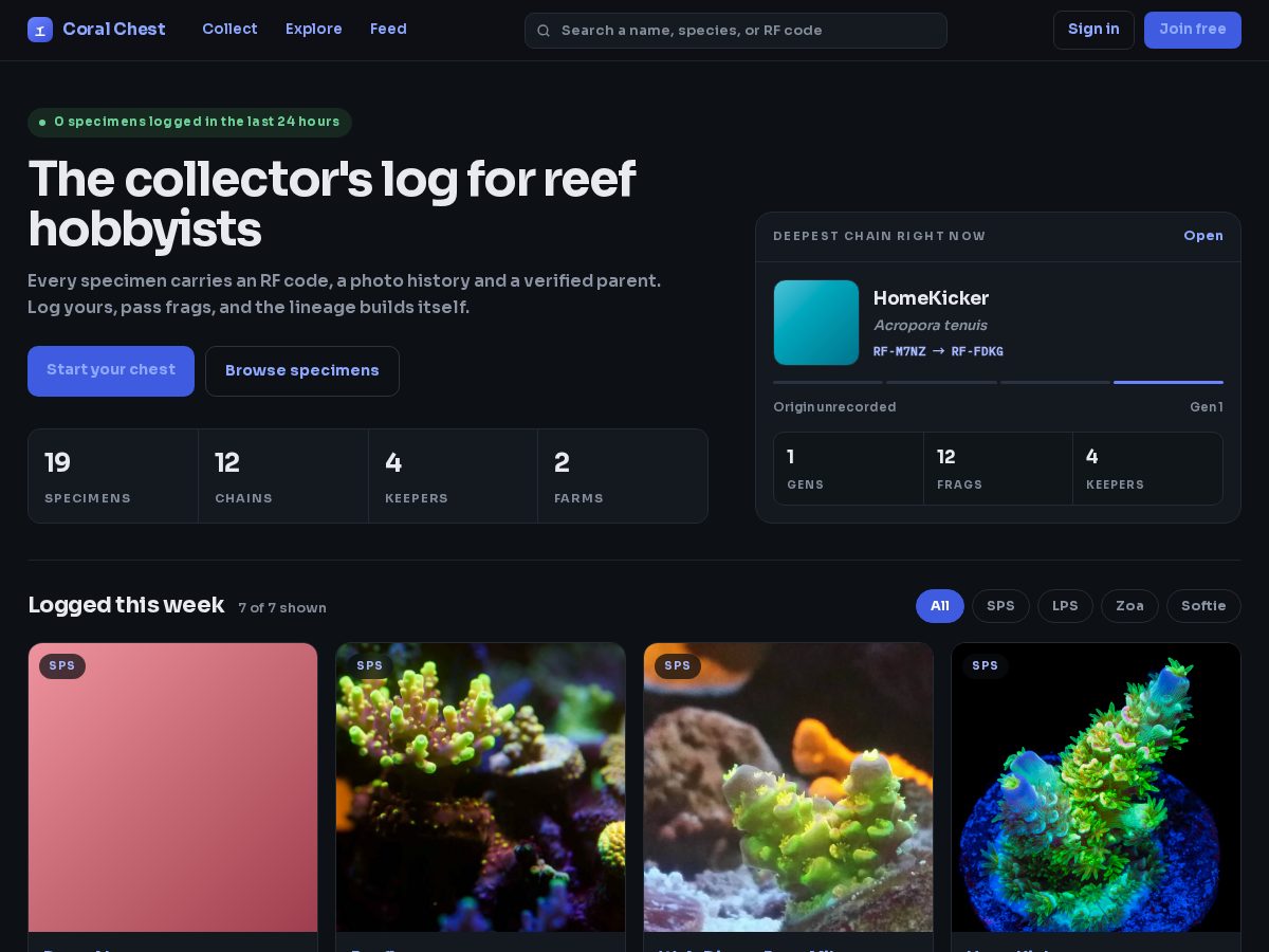 Landing-page snapshot of coralchest.com
