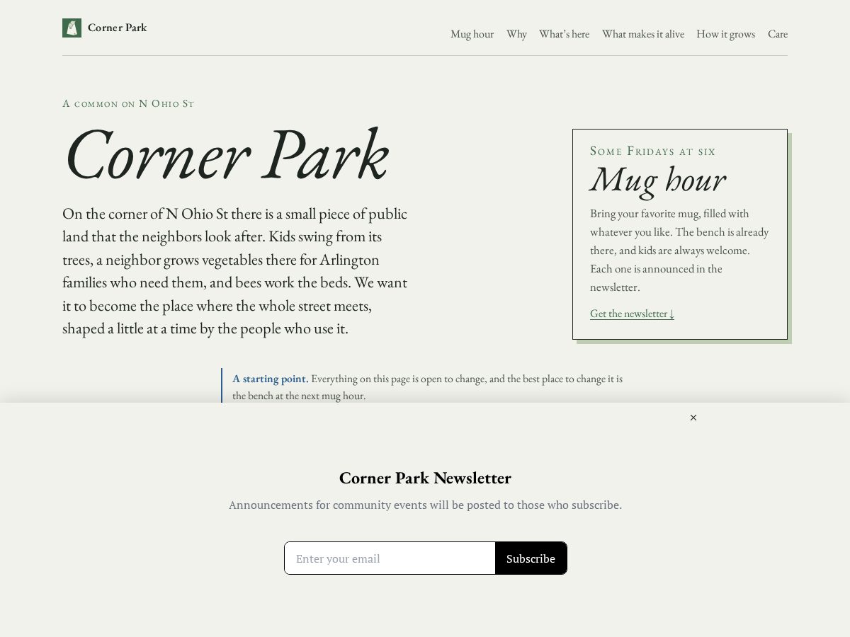 Landing-page snapshot of cornerpark.org