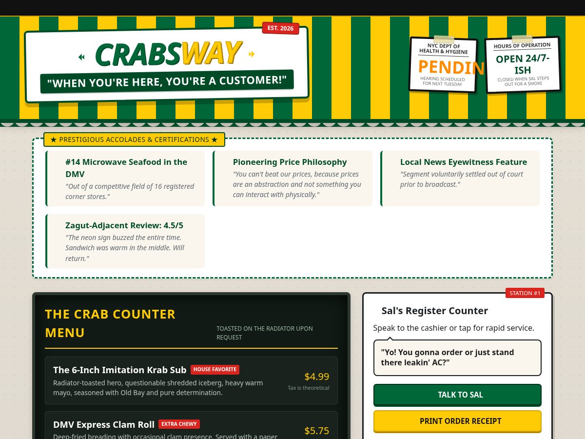 Landing-page snapshot of crabsway.com