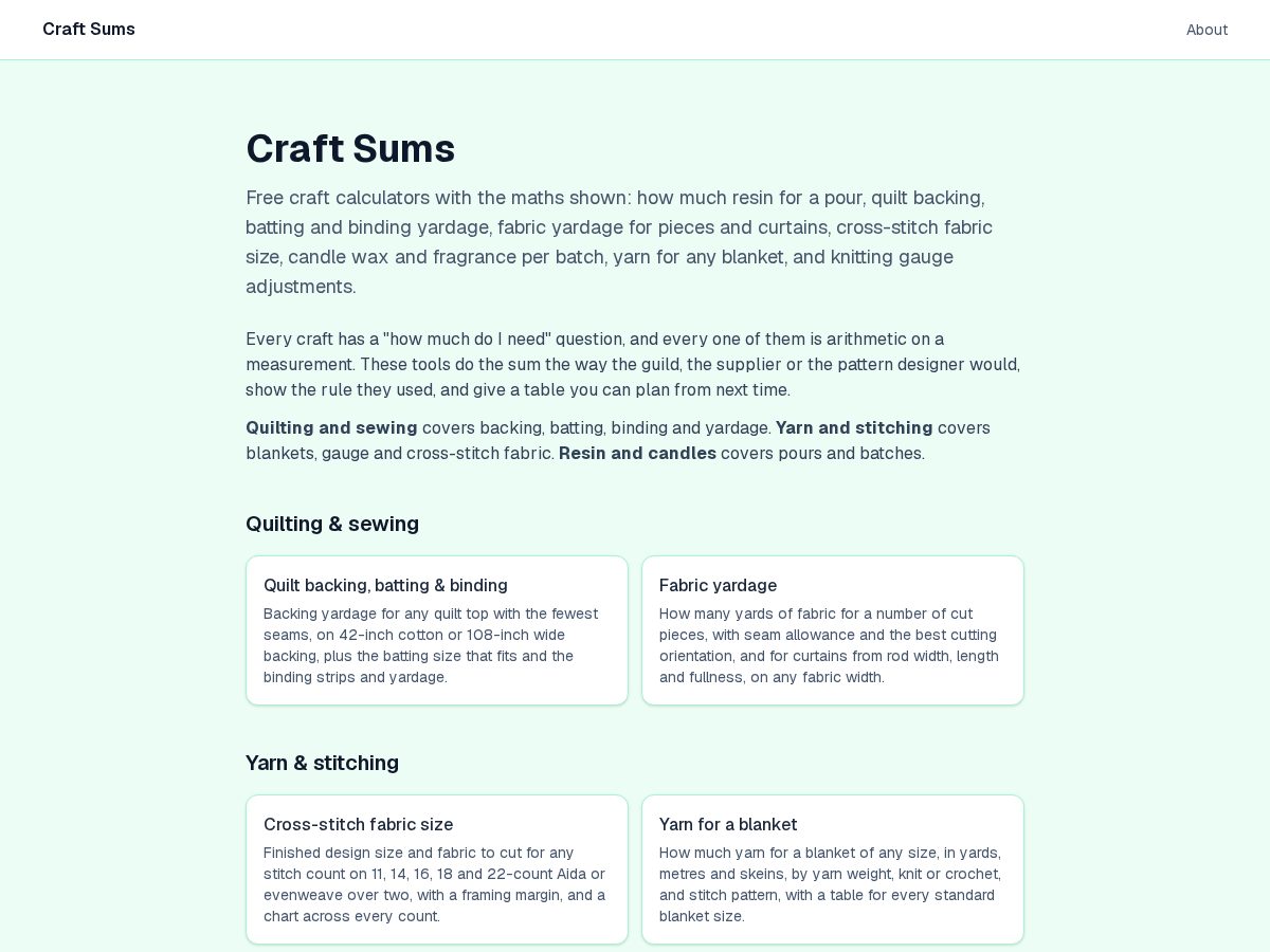 Landing-page snapshot of craftsums.com