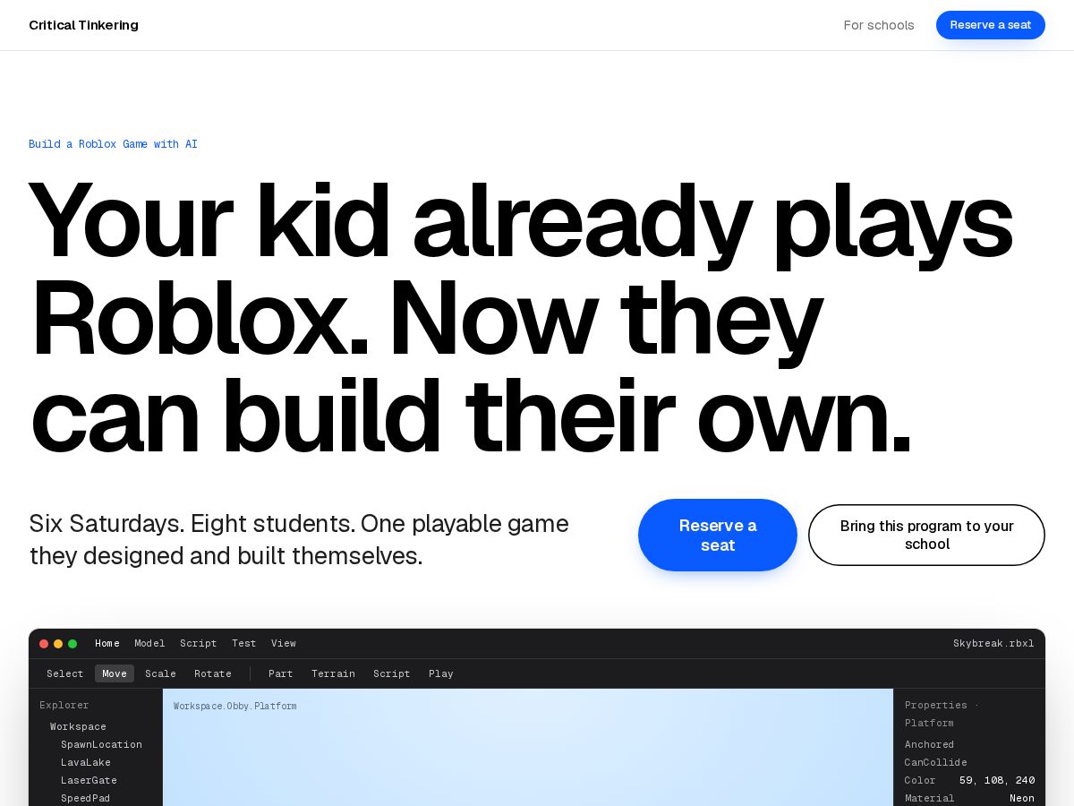 Landing-page snapshot of criticaltinkering.nyc