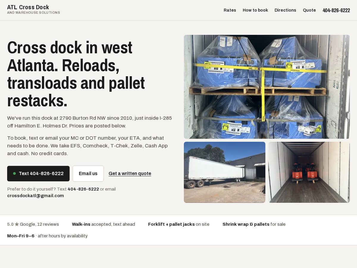 Landing-page snapshot of crossdockatl.com