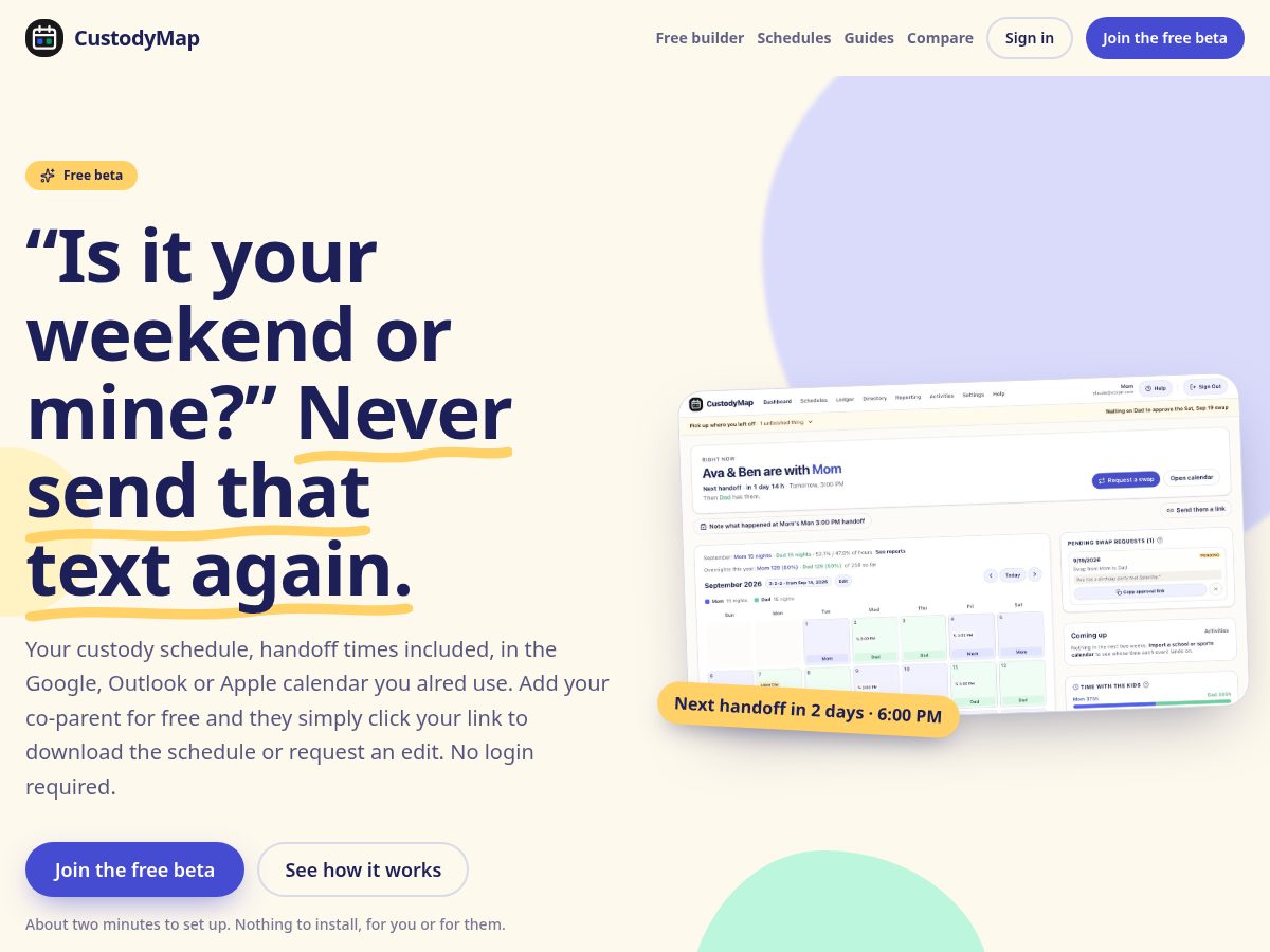 Landing-page snapshot of custodymap.com