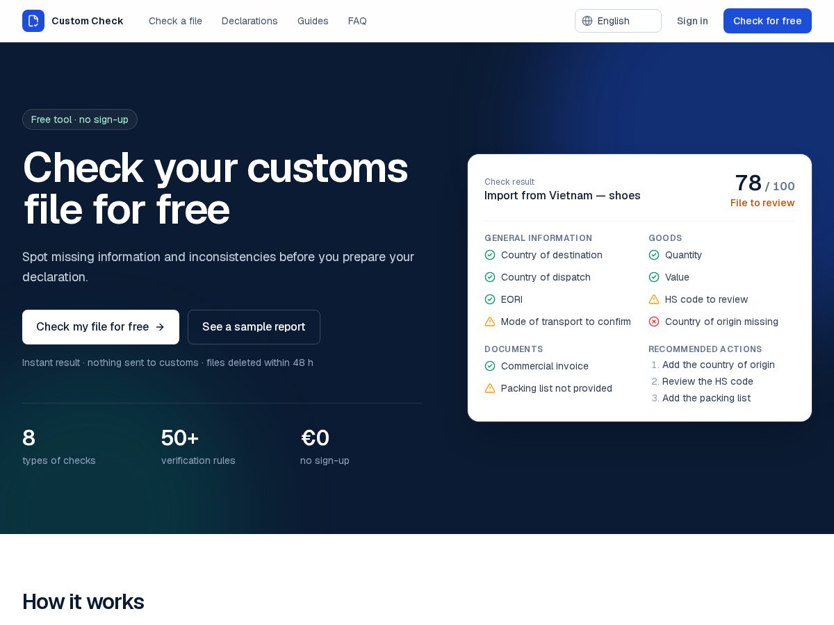 Landing-page snapshot of custom-check.com
