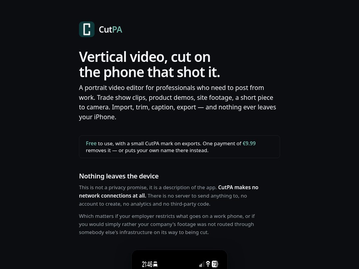 Landing-page snapshot of cutpa.app