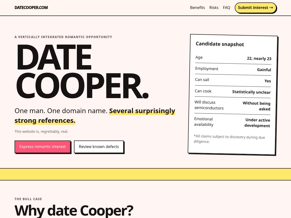 Landing-page snapshot of datecooper.com