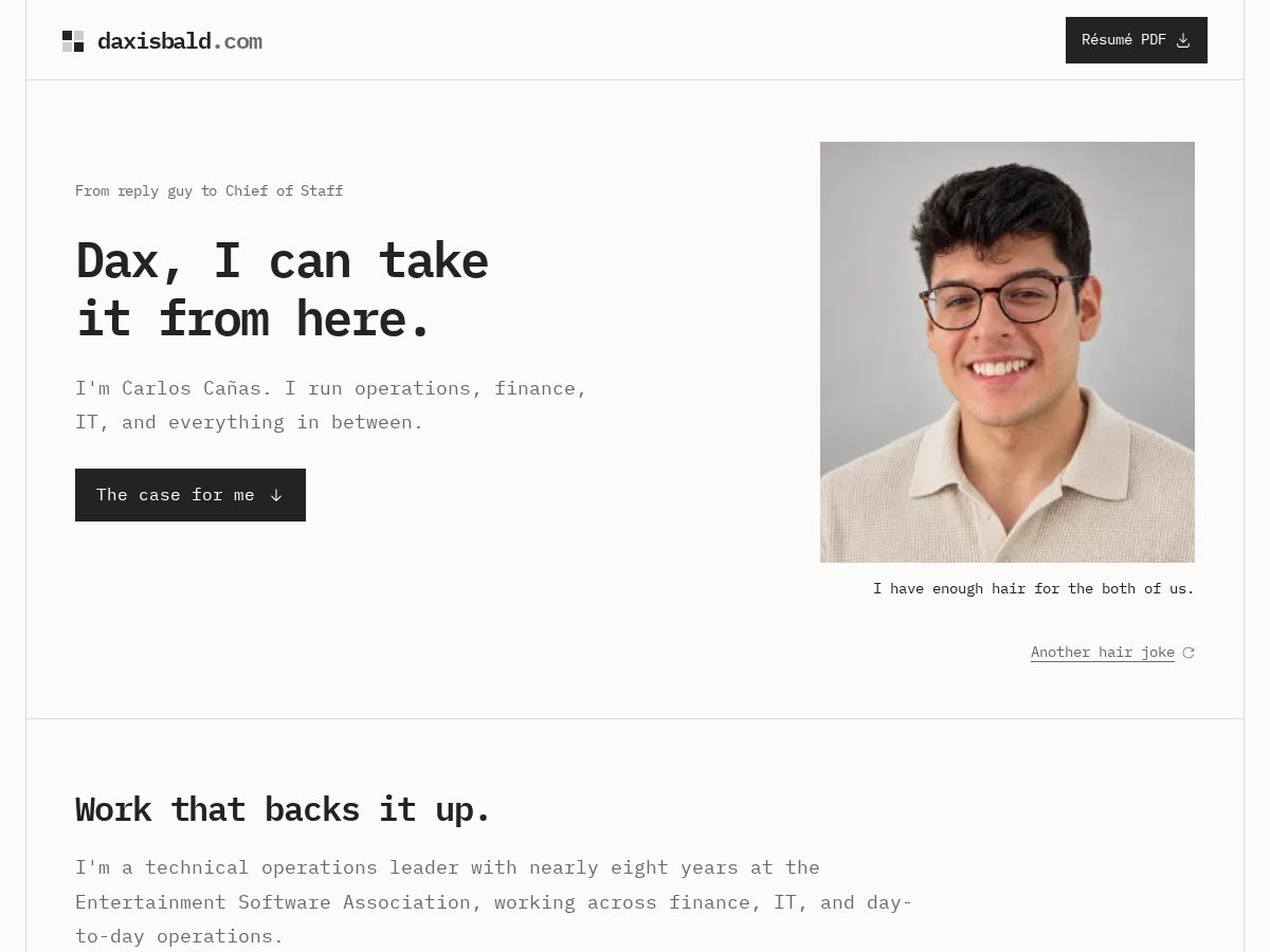Landing-page snapshot of daxisbald.com