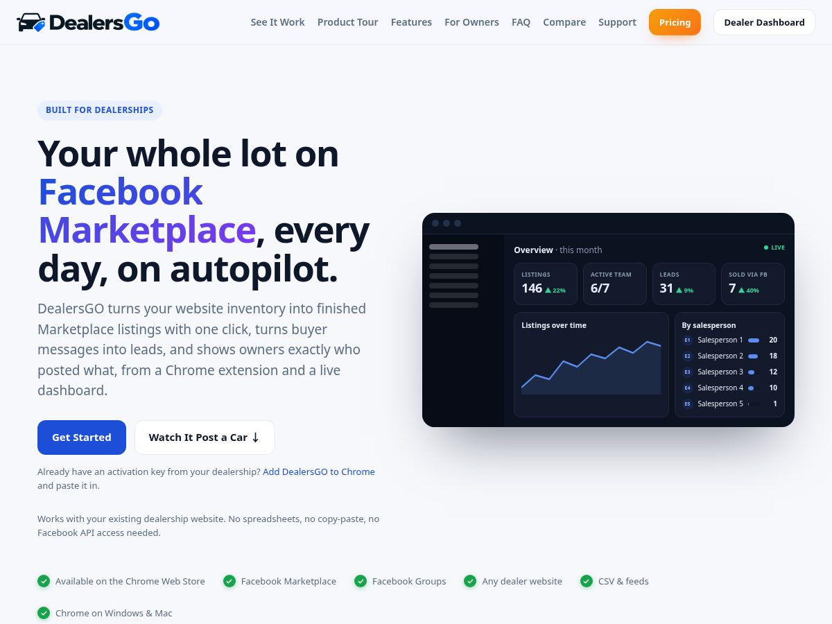 Landing-page snapshot of dealersgo.com