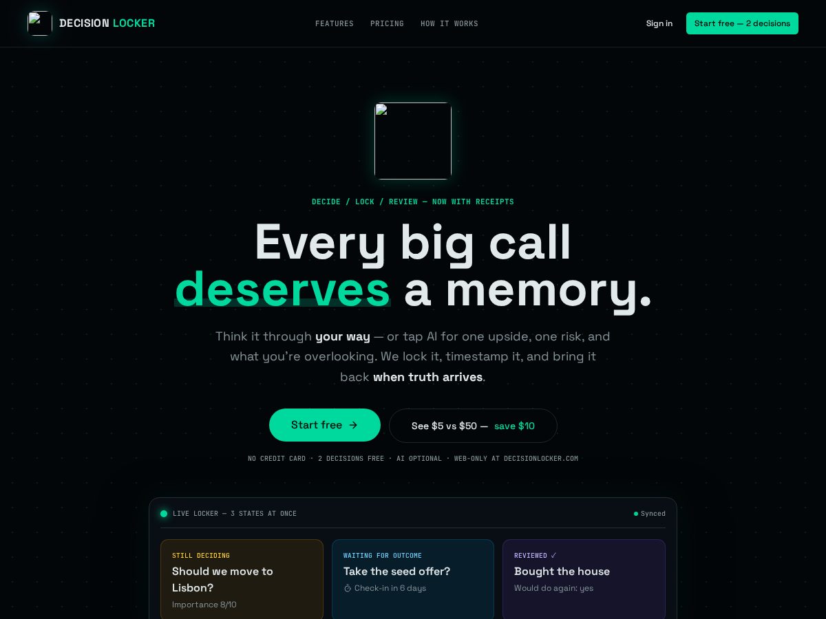 Landing-page snapshot of decisionlocker.com