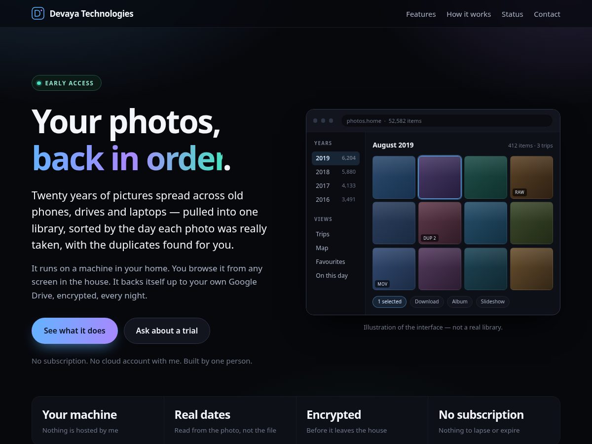 Landing-page snapshot of devayatechnologies.com