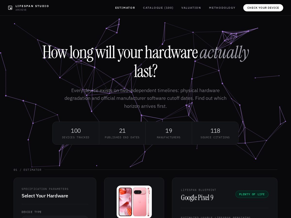 Landing-page snapshot of devicelifespan.com
