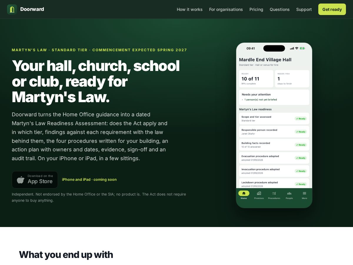 Landing-page snapshot of doorward.app