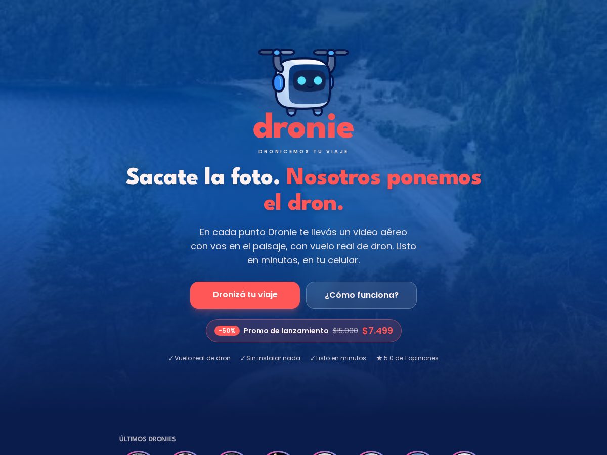 Landing-page snapshot of dronie.app