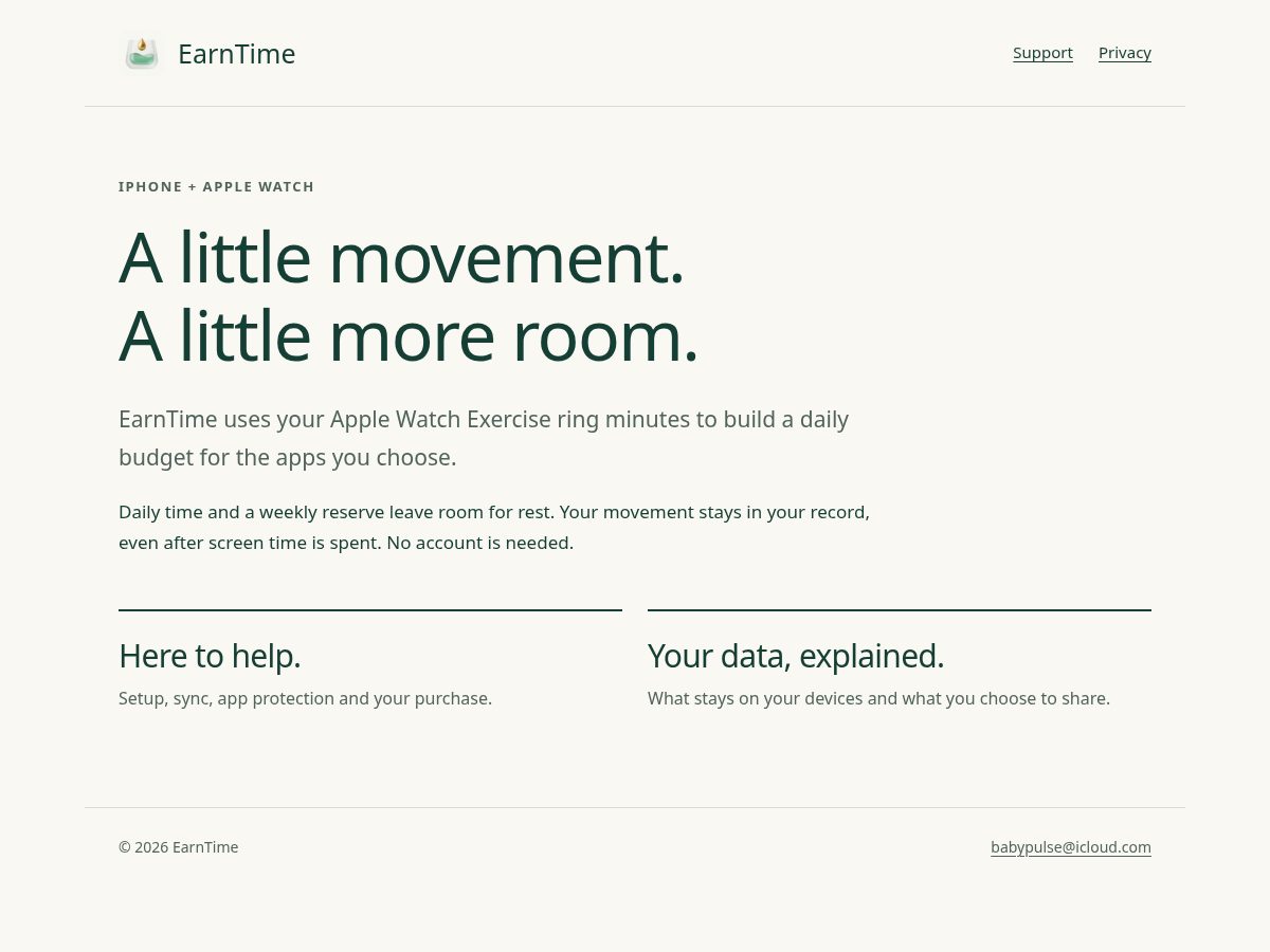 Landing-page snapshot of earntime.org