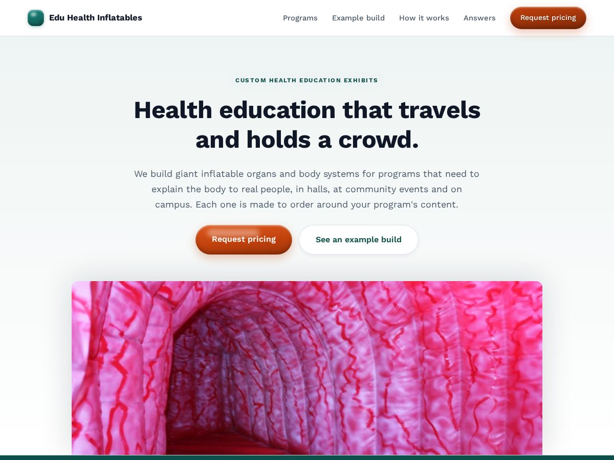 Landing-page snapshot of eduhealthinflatables.com