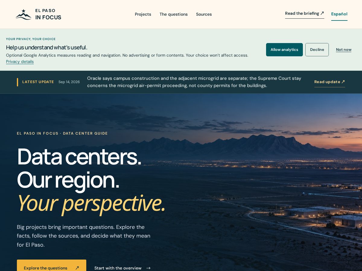 Landing-page snapshot of elpasoinfocus.com