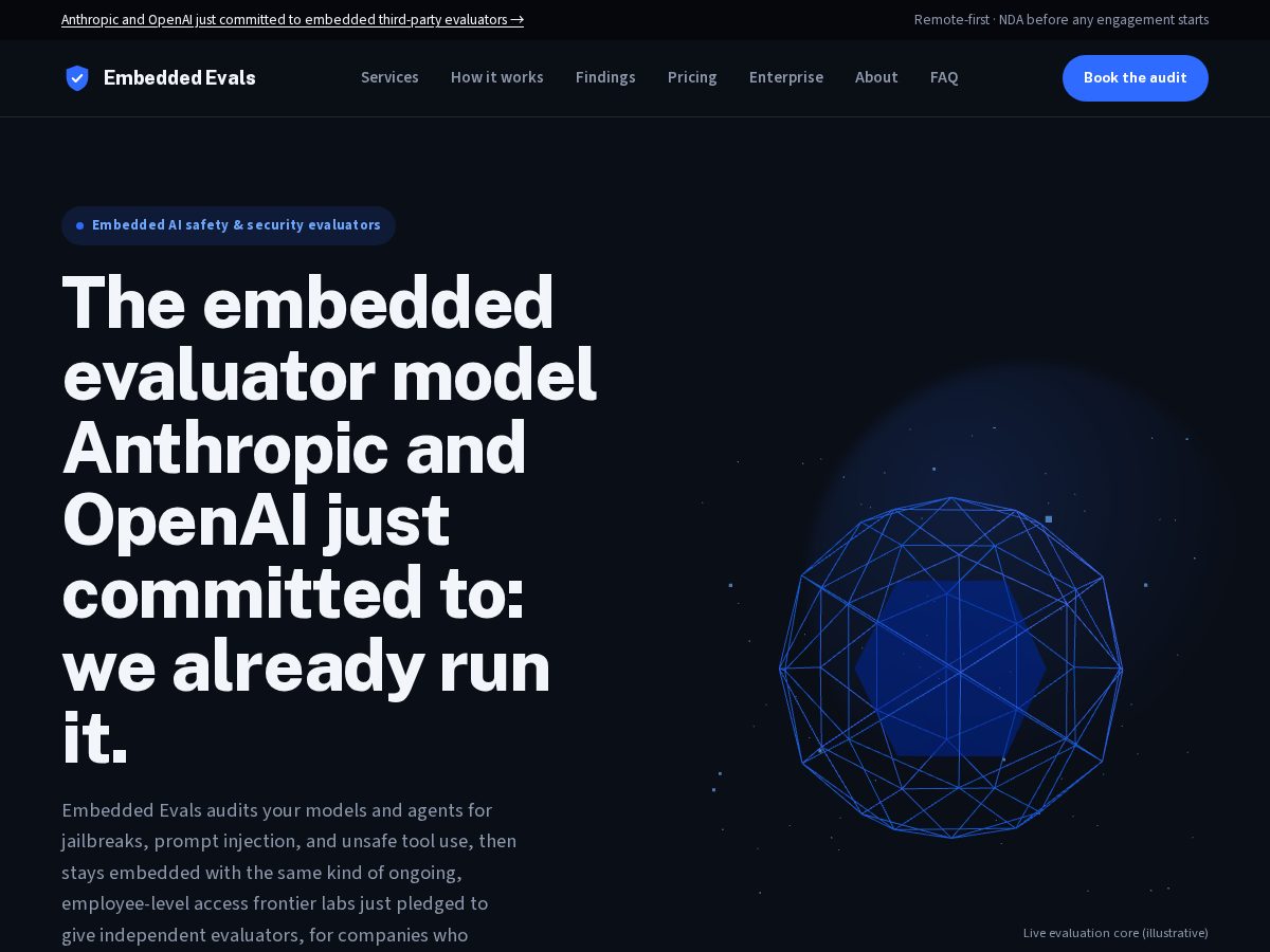 Landing-page snapshot of embeddedevals.com