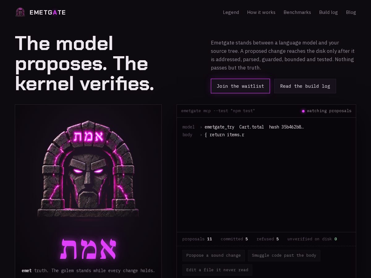 Landing-page snapshot of emetgate.dev