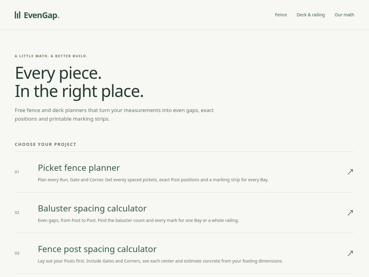 Landing-page snapshot of evengap.com