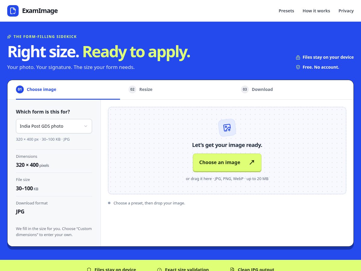 Landing-page snapshot of examimage.com