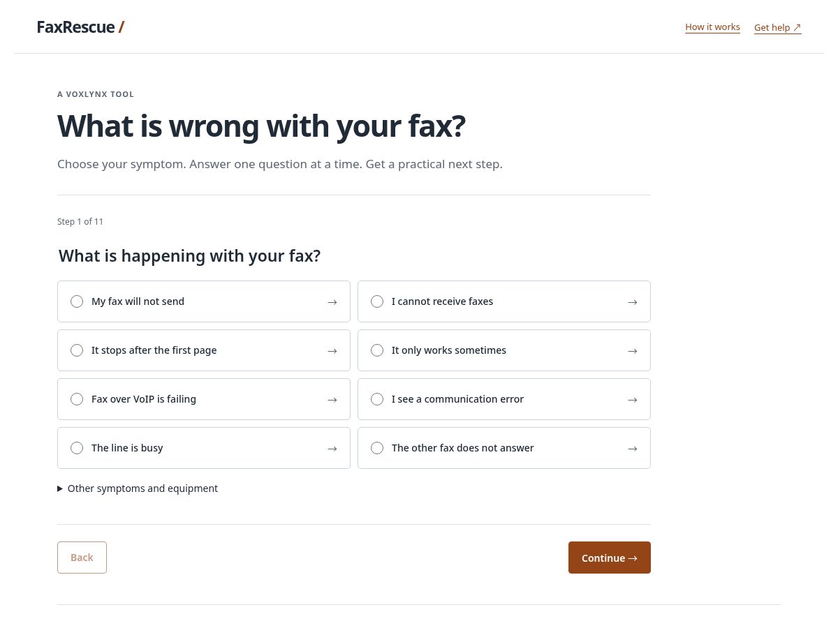 Landing-page snapshot of faxrescue.com