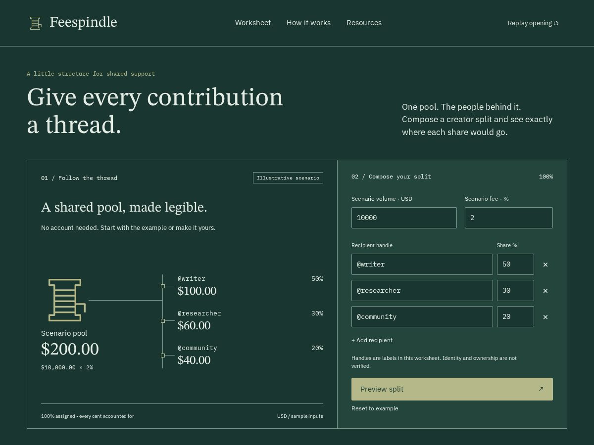 Landing-page snapshot of feespindle.xyz