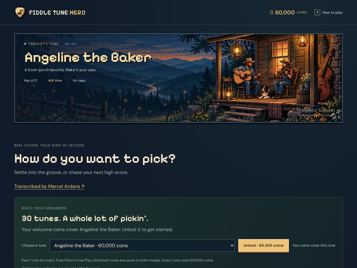 Landing-page snapshot of fiddletunehero.com