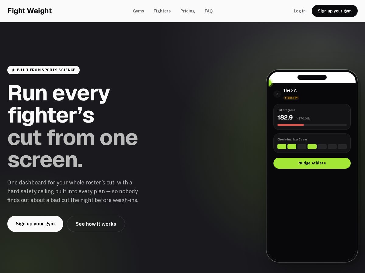 Landing-page snapshot of fightweightapp.com