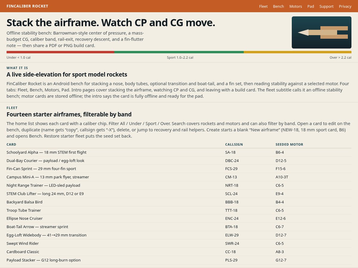 Landing-page snapshot of fincaliberrocket.space