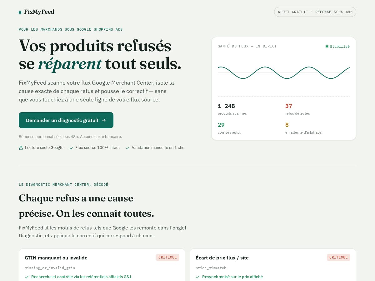 Landing-page snapshot of fixmyfeed.app