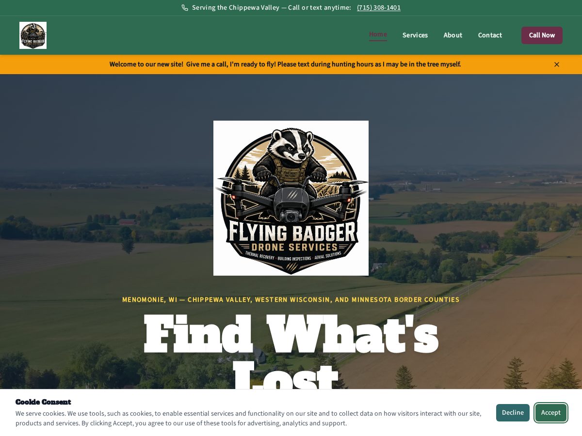 Landing-page snapshot of flyingbadgerdroneservices.com