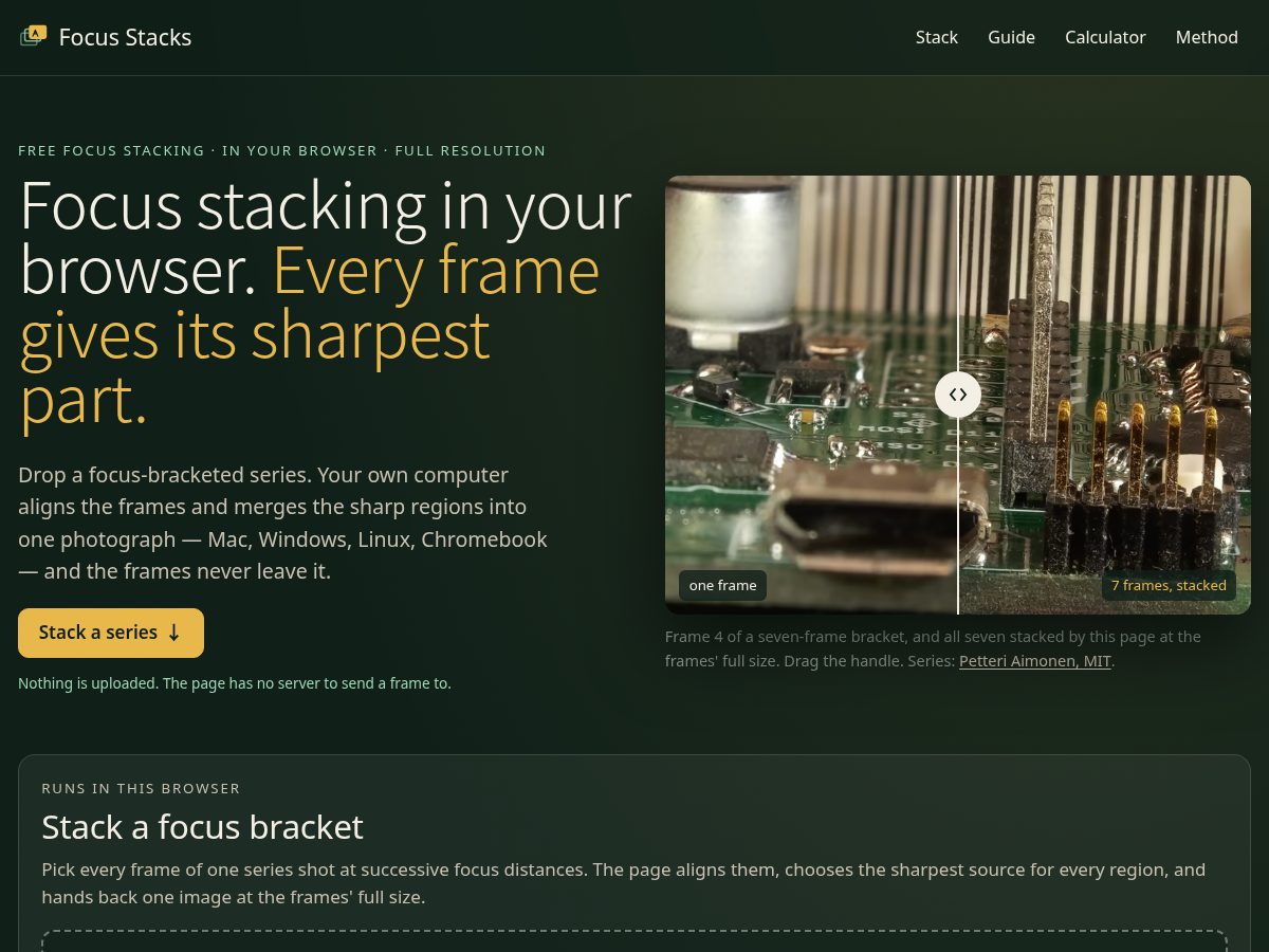 Landing-page snapshot of focusstacks.com