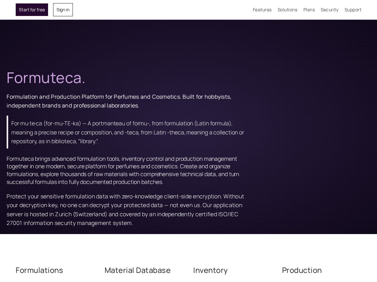 Landing-page snapshot of formuteca.com