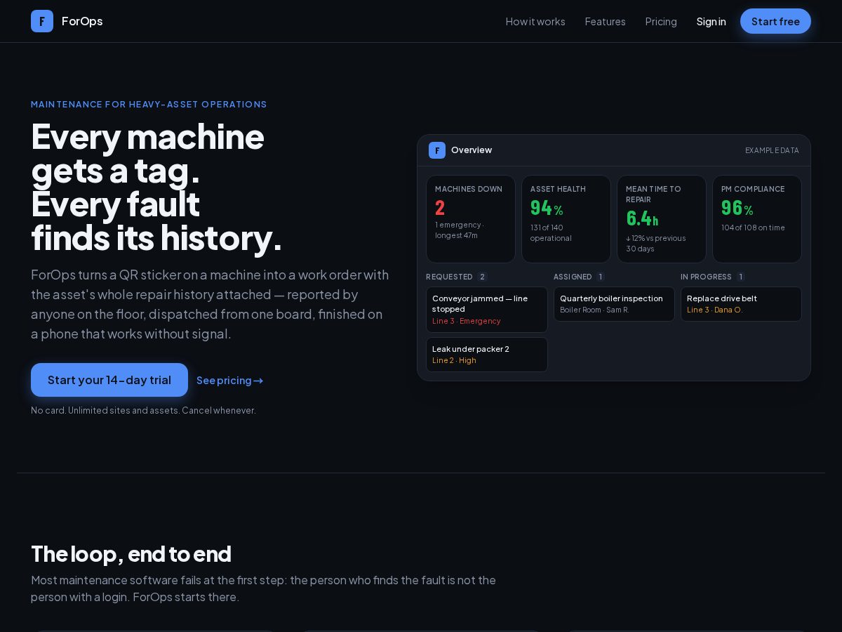 Landing-page snapshot of forops.app