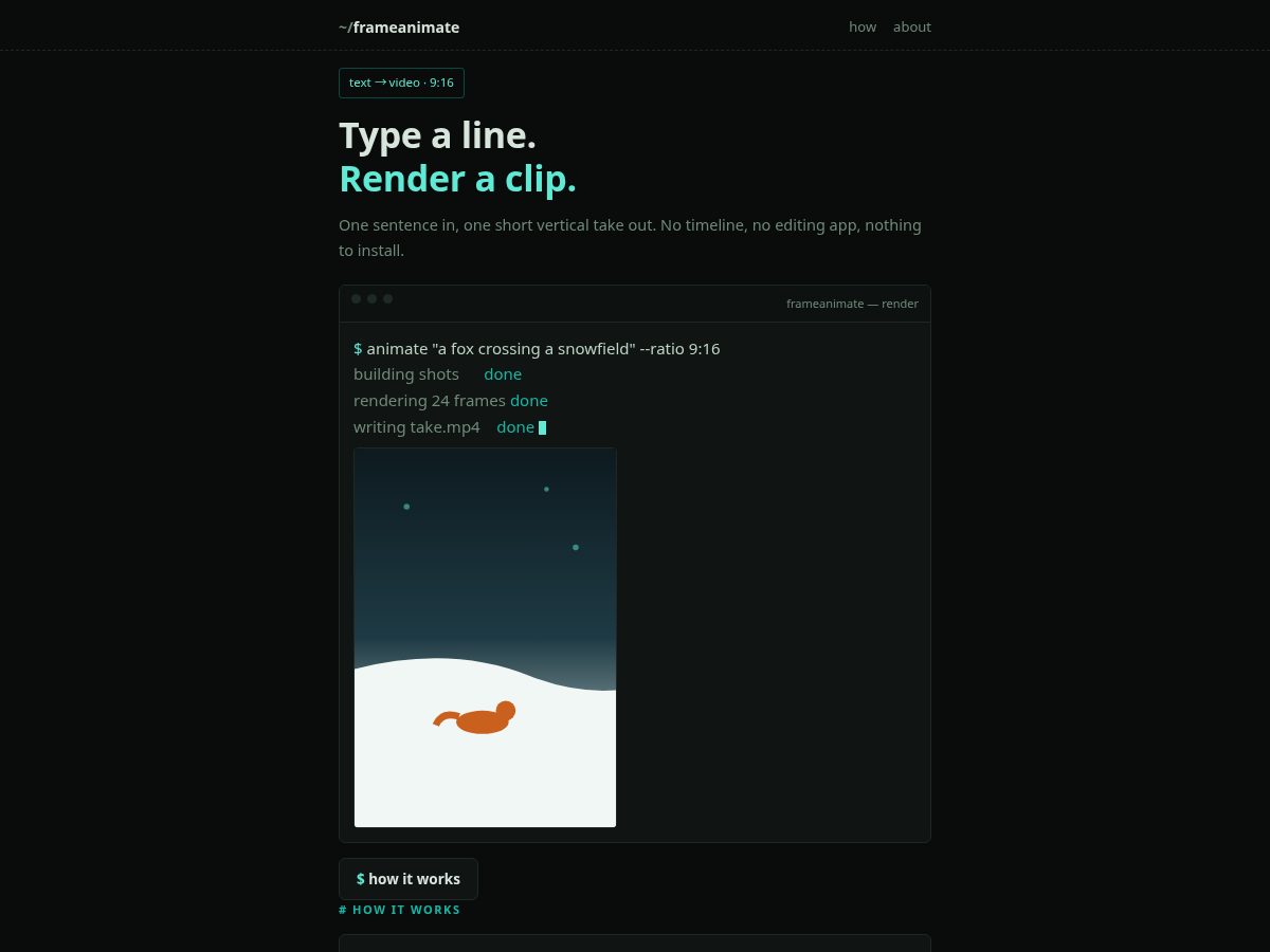 Landing-page snapshot of frameanimate.site