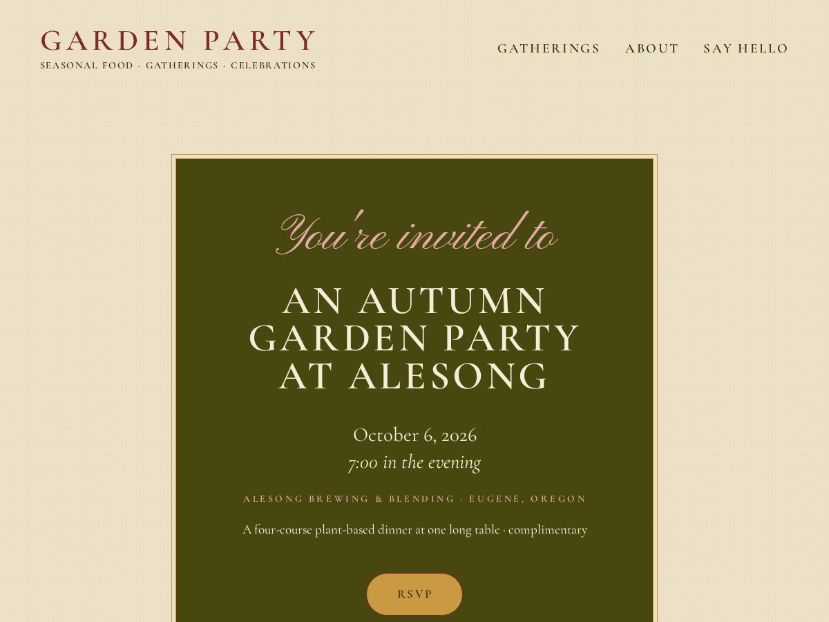 Landing-page snapshot of gardenpartysocial.com
