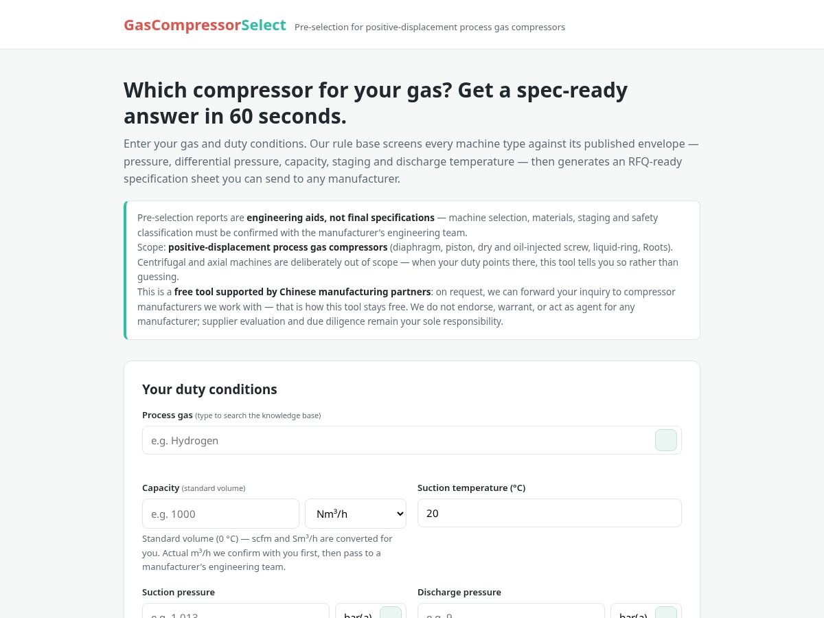 Landing-page snapshot of gascompressorselect.com