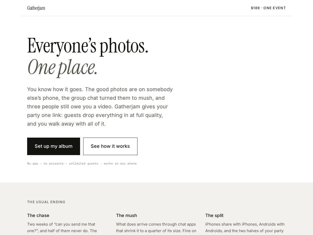 Landing-page snapshot of gatherjam.com