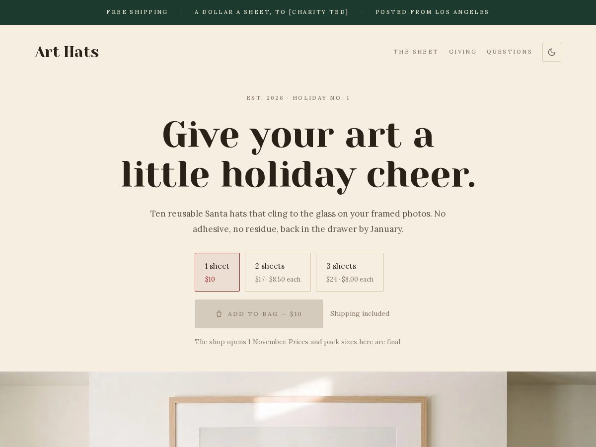 Landing-page snapshot of getarthats.com