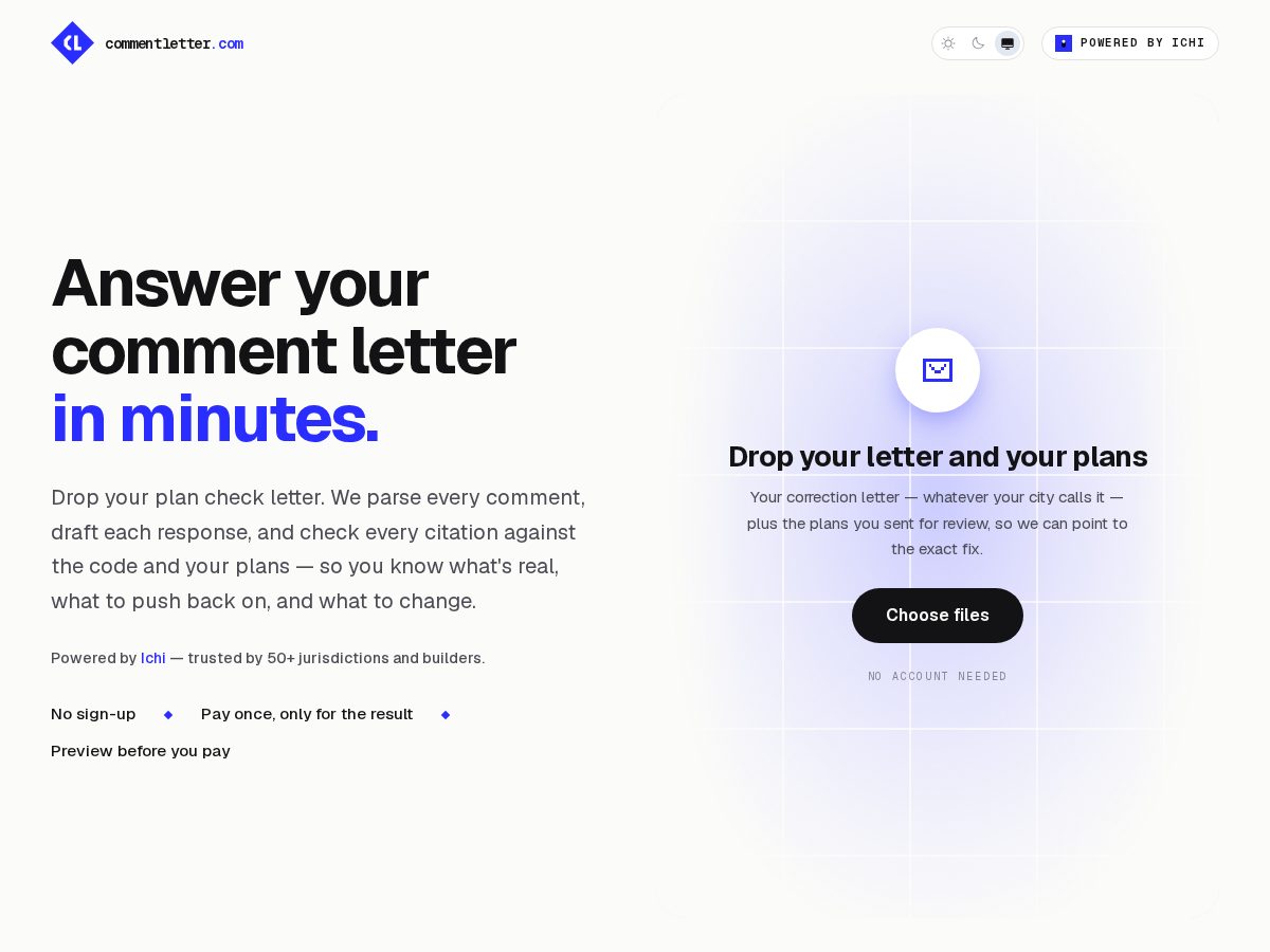 Landing-page snapshot of getcommentletter.com