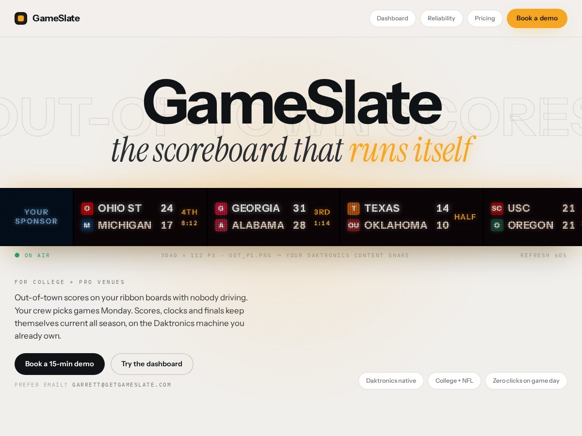 Landing-page snapshot of getgameslate.com