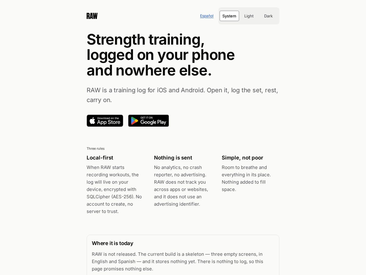 Landing-page snapshot of getraw.fit