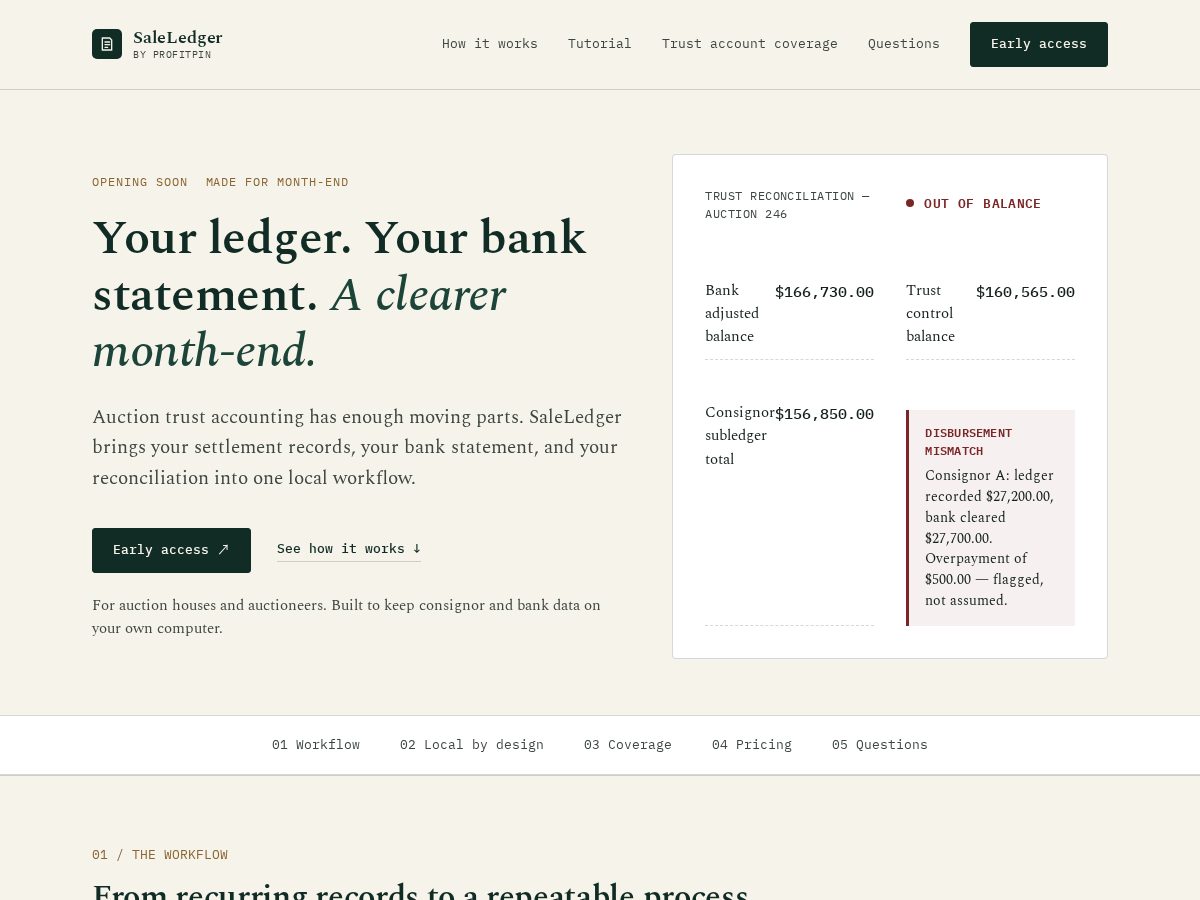 Landing-page snapshot of getsaleledger.com