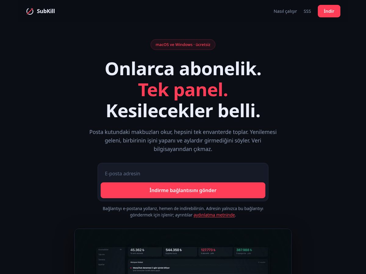 Landing-page snapshot of getsubkill.com
