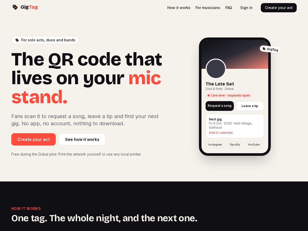 Landing-page snapshot of gig-tag.com